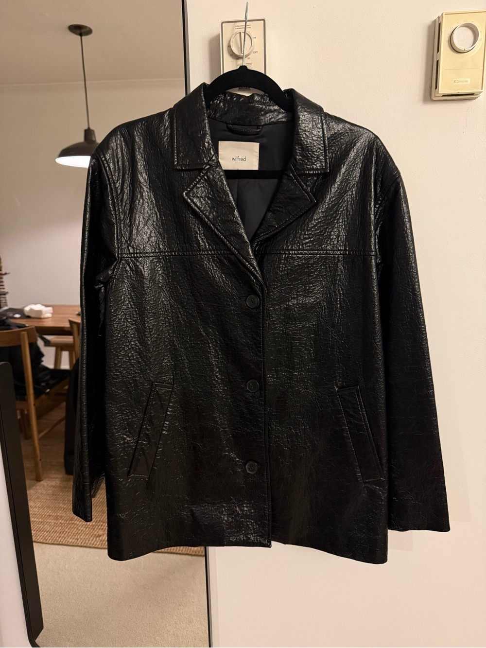 Wilfred Black Faux Leather Notch-Collar Button Jacket